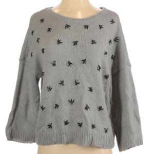 Ann Taylor Wool Blend Jeweled Front Scoop Neck Soft Oversized Winter Sweater